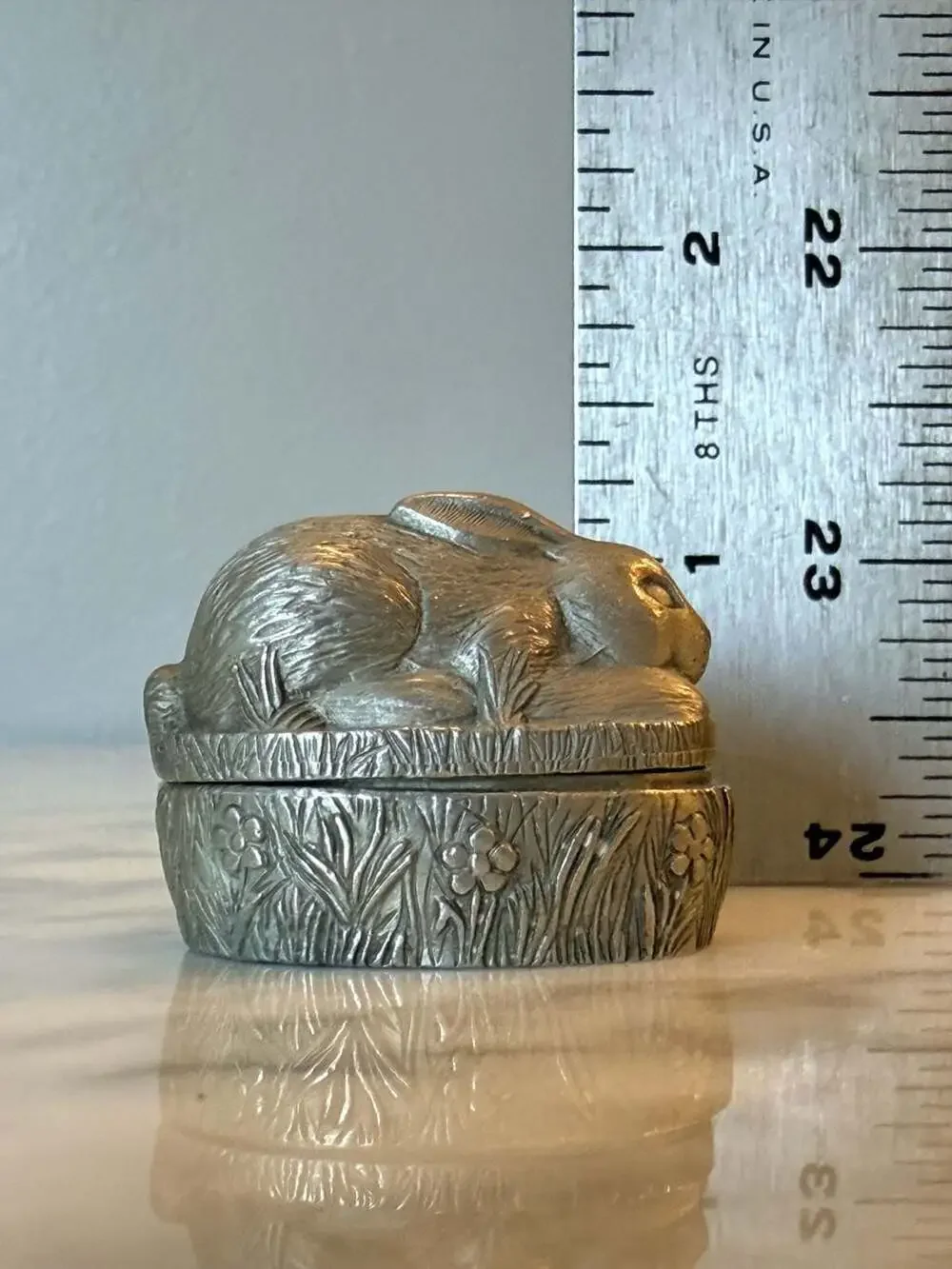 Vintage Genuine Pewter Rabbit Tiny Trinket Box